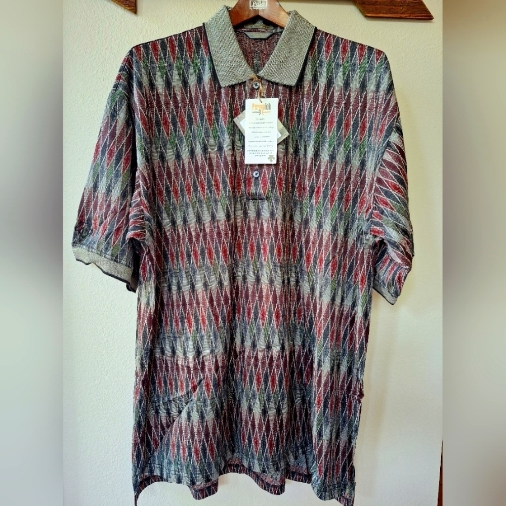 NWT Descente International Permalok Golf Polo Diamond Pattern Mens Size XL